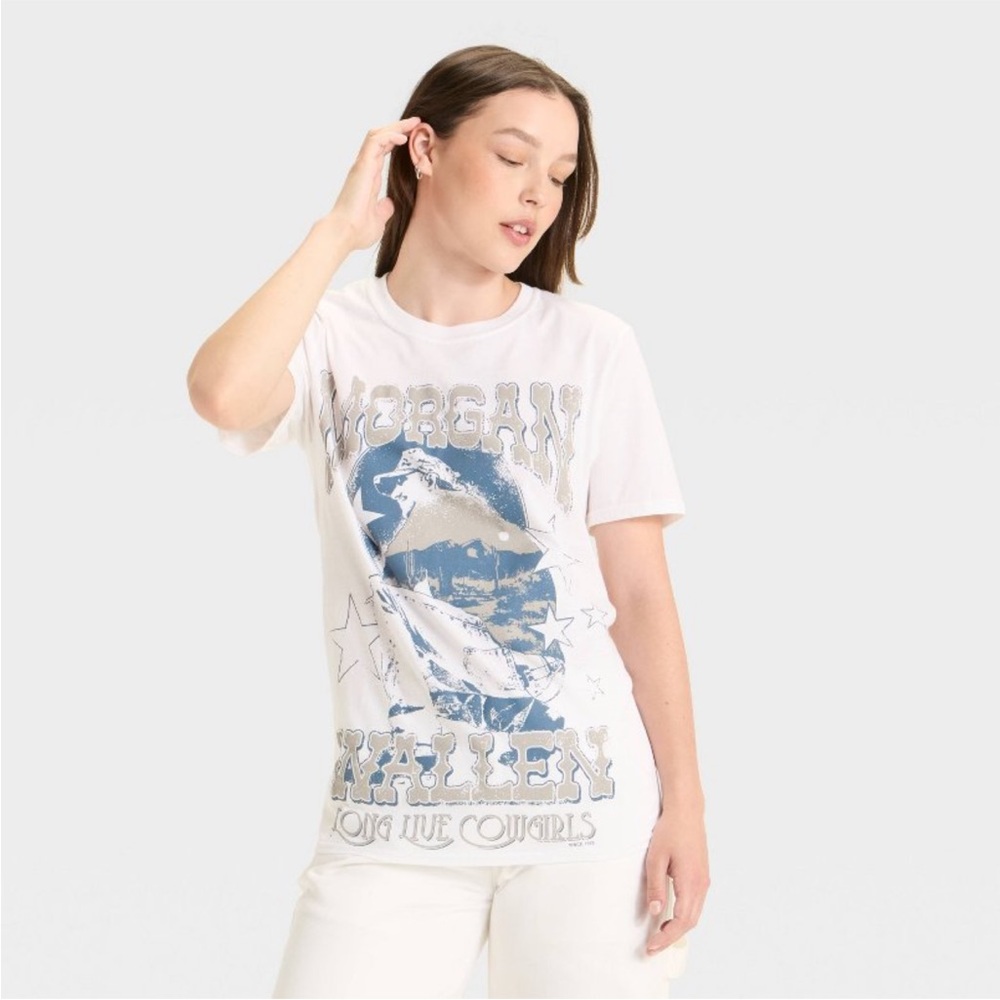 Women's Morgan Wallen Cowgirls Short Sleeve Graphic T-Shirt - White Medium NWT